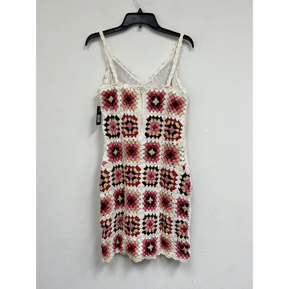 $199 Lucky Brand Granny Square Crochet Dress Knit Colorful/Cream Medium - Picture 11 of 16